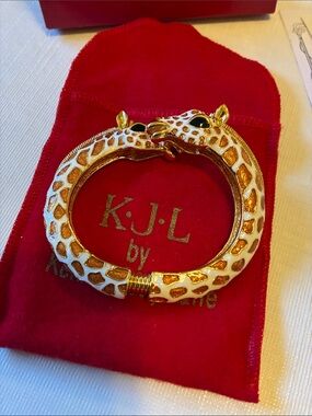 Kenneth Jay Lane Gold and White Giraffe Hinged Bangle Bracelet